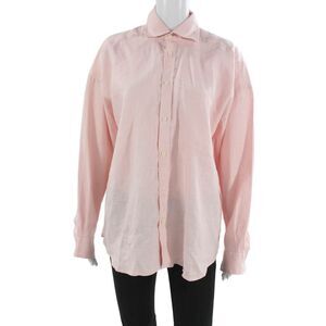 WNU Women Basic Pink Linen Collared Button-Up Long Sleeve Top Size M
